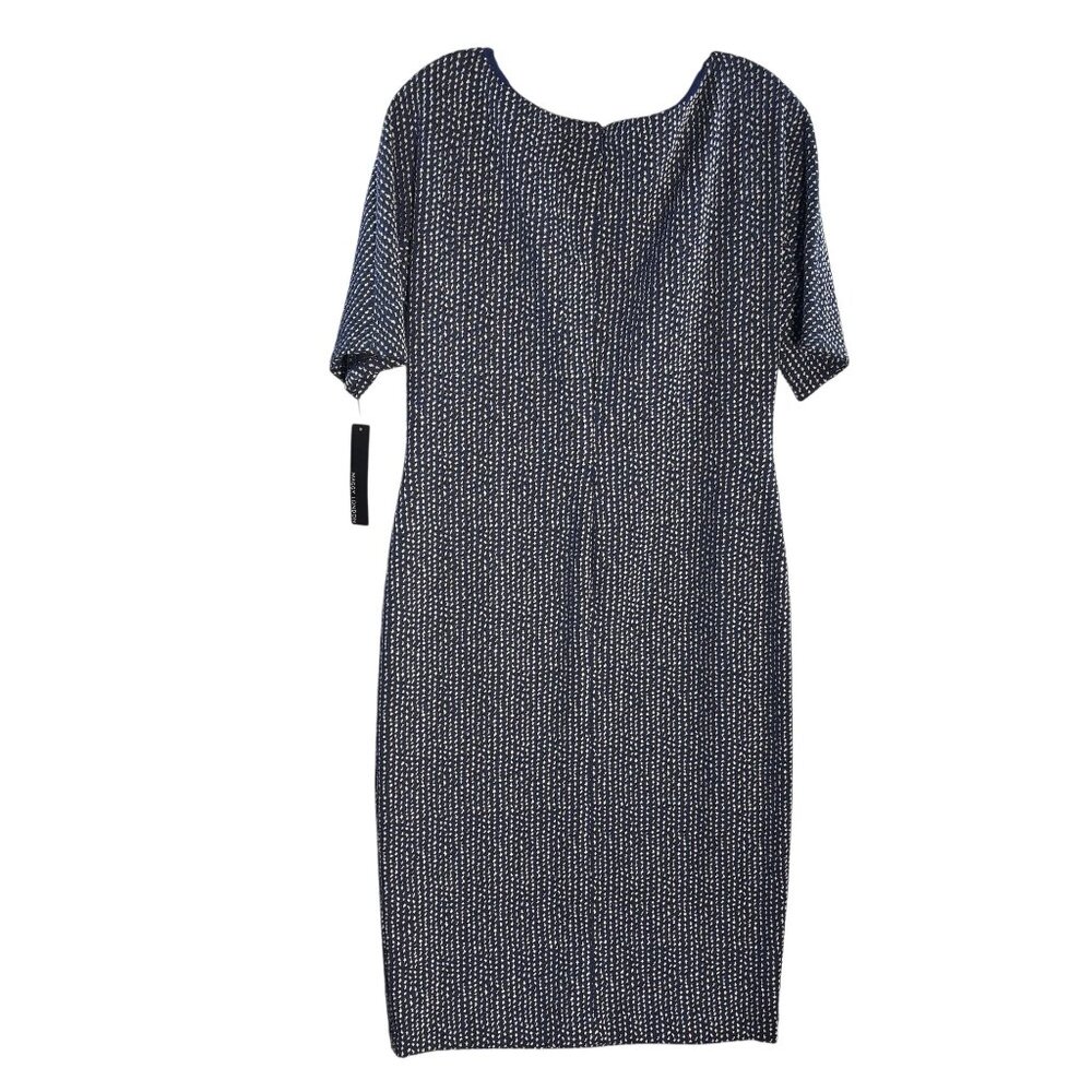 Maggy London Navy & White Polka Dot Short Sleeve Sheath Dress Size 12 Polyester - Picture 2 of 9